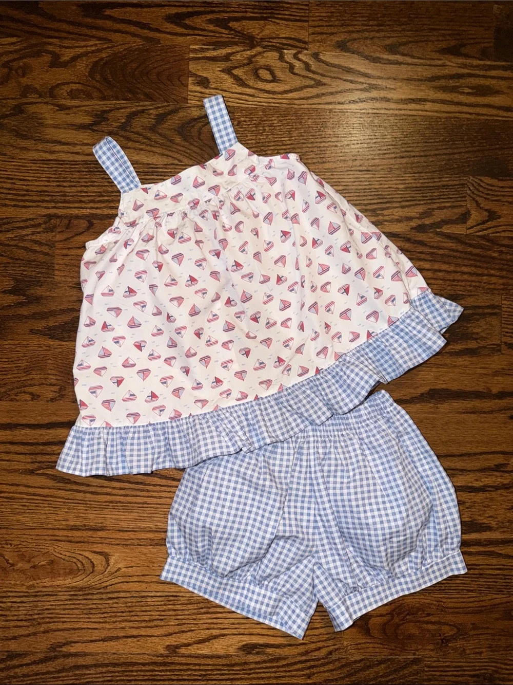 James & Lottie Ruffle Sailboat Swing Set Blue Gingham Nautical Outfit 6